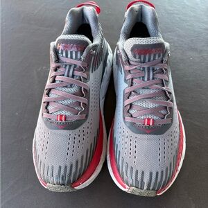 HOKA One One Clifton 5 Running Shoes Men’s Size 8.5 Alloy Gray Red